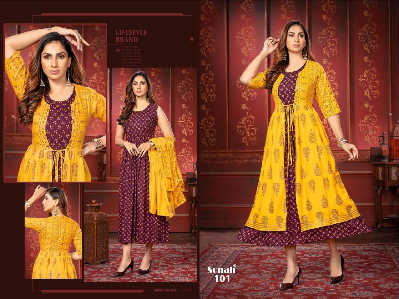 Golden Sonali 3 Ethnic Wear Wholesale Anarkali Kurti Collection 